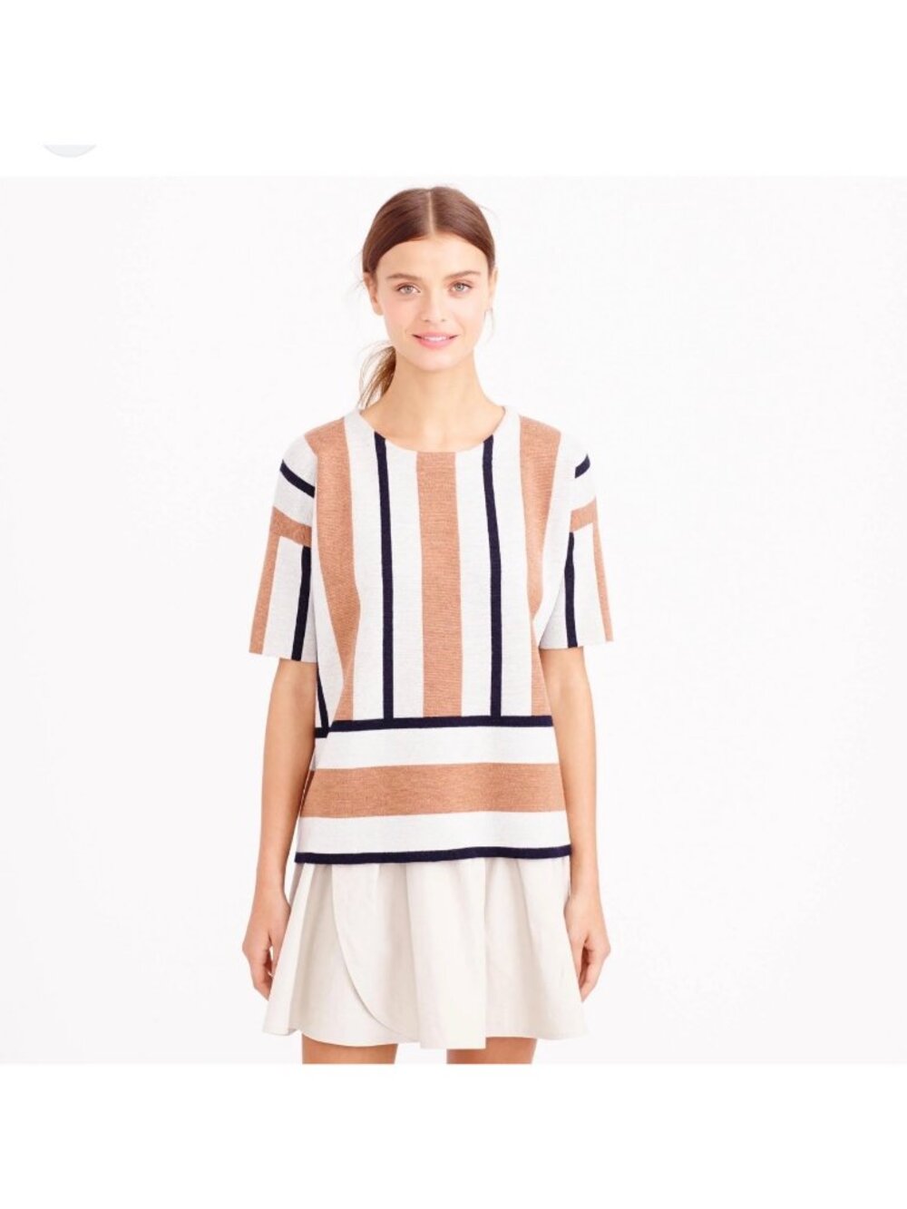 Striped J.Crew Merino Wool Oversized Lightweight Sweater Top Tan Women M Classic